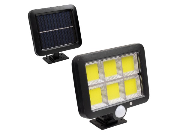 GLOBOSTAR® ZETA 71463 Προβολέας με Ανιχνευτή PIR / Αισθητήρα Κίνησης LED 20W 600lm 120° DC 5V με Φωτοβολταϊκό Panel 5V 1W & Επαναφορτιζόμενη Μπαταρία Li-ion 3.2V 2400mAh Αδιάβροχο IP65 Ψυχρό Λευκό 6000K - Sanan COB Chip - Μαύρο - Μ15 x Π3.5 x Υ13cm - 2 Χρ
