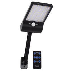 GLOBOSTAR® RASOL 71466 Προβολέας με Ανιχνευτή PIR / Αισθητήρα Κίνησης & IR Ασύρματο Χειριστήριο LED 3W 150lm 120° DC 5V με Φωτοβολταϊκό Panel 5V 0.3W & Επαναφορτιζόμενη Μπαταρία Li-ion 3.2V 2200mAh Αδιάβροχο IP65 Ψυχρό Λευκό 6000K Dimmable - Sanan SMD Chi