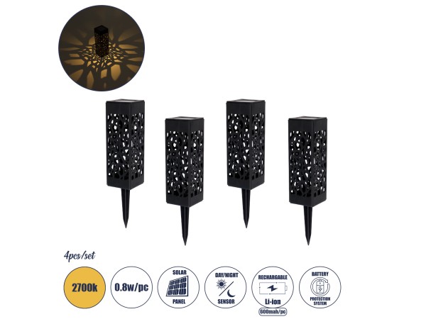GloboStar® TRIBAL 71526 ΣΕΤ 4 Τεμαχίων Αυτόνομα Ηλιακά Φωτιστικά LED SMD 0.80W/Τεμ. 80lm/Τεμ. με Ενσωματωμένη Μπαταρία 600mAh - Φωτοβολταϊκό Πάνελ με Αισθητήρα Ημέρας-Νύχτας Αδιάβροχο IP65 Φανάρι Κήπου Τετράγωνο Θερμό Λευκό 2700K Μ6 x Π6 x Υ18cm - 1 Χρόνo GloboStar® TRIBAL 71526 ΣΕΤ 4 Τεμαχίων Αυτόνομα Ηλιακά Φωτιστικά LED SMD 0.80W/Τεμ. 80lm/Τεμ. με Ενσωματωμένη Μπαταρία 600mAh - Φωτοβολταϊκό Πάνελ με Αισθητήρα Ημέρας-Νύχτας Αδιάβροχο IP65 Φανάρι Κήπου Τετράγωνο Θερμό Λευκό 2700K Μ6 x Π6 x Υ18cm - 1 Χρόνo