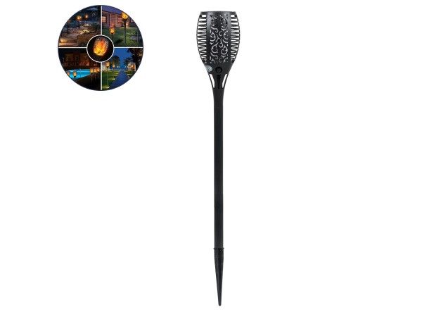 GLOBOSTAR® SOLARDECOR 71528 Διακοσμητικό Φωτιστικό Κήπου LED 4W 140lm 180° DC 5V με Φωτοβολταϊκό Panel 5V 0.2W & Επαναφορτιζόμενη Μπαταρία Li-ion 3.2V 800mAh Αδιάβροχο IP65 Ultra Θερμό Λευκό 1500-2000K με Εφέ Φλόγας - Μ9.5 x Π9.5 x Υ60cm - 2 Χρόνια Εγγύησ