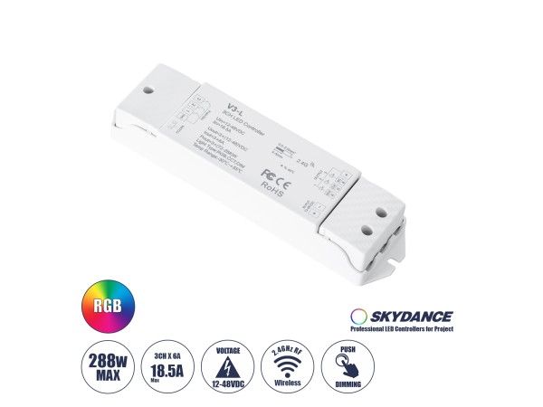 GloboStar® 71547 V3-L SKYDANCE DC RF 2.4Ghz Dimmer High Speed Controller & Push Dimming 3 Κανάλια DC 12-48V 3 x 6A 288W - Max 18.5A 288W - IP20 Μ17.5 x Π4.5 x Υ2.5cm - 5 Years Warranty GloboStar® 71547 V3-L SKYDANCE DC RF 2.4Ghz Dimmer High Speed Controller & Push Dimming 3 Κανάλια DC 12-48V 3 x 6A 288W - Max 18.5A 288W - IP20 Μ17.5 x Π4.5 x Υ2.5cm - 5 Years Warranty