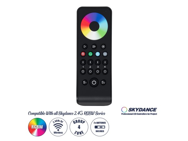GloboStar® 71563 RS4 SKYDANCE Ασύρματο Χειριστήριο Αφής RF 2.4Ghz 4 Group για όλα τα RGB/RGBW SKYDANCE Controller DC 3V 2 x AAA - IP20 Μαύρο Μ14 x Π5 x Υ1.9cm - 5 Years Warranty
