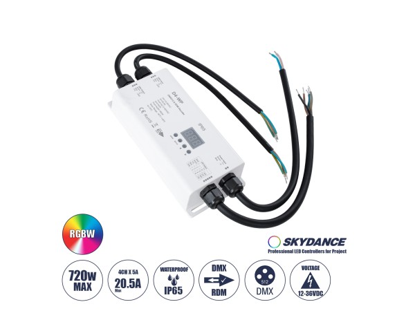 GloboStar® 71571-IP65 D4-WP SKYDANCE DC DMX & RDM Dimmer High Speed Controller / Decoder 4 Καναλιών DC 12-36V 4 x 5A 180W - Max 20.5A 720W - Αδιάβροχος IP65 Μ17 x Π8 x Υ4cm - 5 Years Warranty GloboStar® 71571-IP65 D4-WP SKYDANCE DC DMX & RDM Dimmer High Speed Controller / Decoder 4 Καναλιών DC 12-36V 4 x 5A 180W - Max 20.5A 720W - Αδιάβροχος IP65 Μ17 x Π8 x Υ4cm - 5 Years Warranty