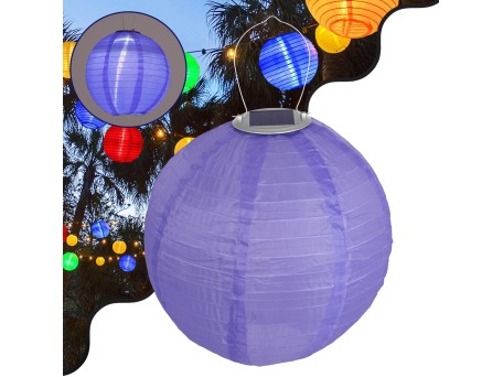 GloboStar® 71597 Αυτόνομο Ηλιακό Φωτιστικό Υφασμάτινη Μωβ Μπάλα Φ30cm LED SMD 1W 100lm με Ενσωματωμένη Μπαταρία 1200mAh - Φωτοβολταϊκό Πάνελ με Αισθητήρα Ημέρας-Νύχτας Αδιάβροχο IP65 Ψυχρό Λευκό 6000K