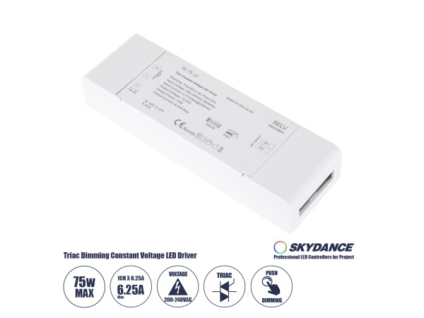 GloboStar® 73129 TE-75-12 SKYDANCE AC Triac Dimmer Push Dimming 1 Κανάλι AC 200-240V 1 x 6.25A 75W - Max 6.25A 75W - IP20 Μ18 x Π5.7 x Υ3cm - 5 Χρόνια Εγγύηση GloboStar® 73129 TE-75-12 SKYDANCE AC Triac Dimmer Push Dimming 1 Κανάλι AC 200-240V 1 x 6.25A 75W - Max 6.25A 75W - IP20 Μ18 x Π5.7 x Υ3cm - 5 Χρόνια Εγγύηση