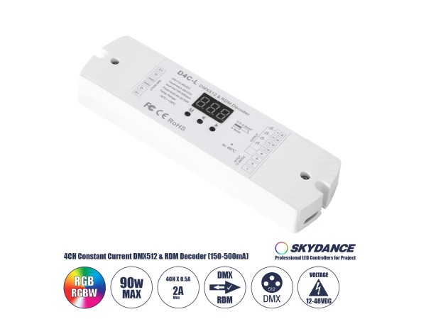 GloboStar® 73145 D4C-L SKYDANCE DC DMX512 Constant Current & RDM Decoder 4 Καναλιών DC 12-48V 4 x 0.5A 22.5W - Max 2A 90W - IP20 Μ17 x Π5 x Υ2.5cm - 5 Χρόνια Εγγύηση GloboStar® 73145 D4C-L SKYDANCE DC DMX512 Constant Current & RDM Decoder 4 Καναλιών DC 12-48V 4 x 0.5A 22.5W - Max 2A 90W - IP20 Μ17 x Π5 x Υ2.5cm - 5 Χρόνια Εγγύηση