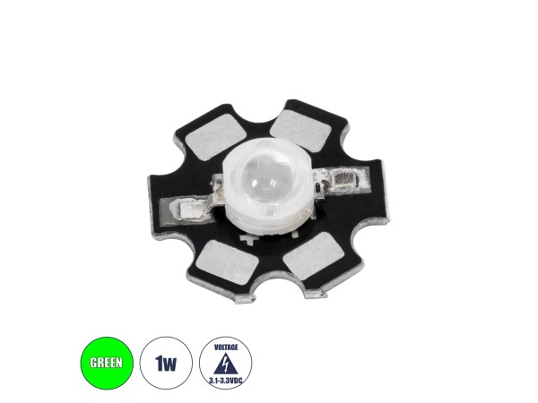 GloboStar® 73749 High Power Star LED - Υψηλής Ισχύος Star LED 1W DC 3.2V Πράσινο Φ2 x Υ0.6cm - 2 Χρόνια Εγγύηση