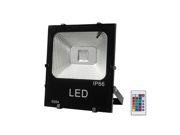 GLOBOSTAR® RGBFLOOD 75602 Προβολέας με IR Ασύρματο Χειριστήριο LED 50W 3250lm 120° AC 220-240V Αδιάβροχο IP66 Πολύχρωμο RGB Dimmable - Μαύρο Ματ - Μ28.5 x Π23.5 x Υ10cm - 2 Χρόνια Εγγύηση