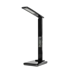 GLOBOSTAR® ZENTIME 76564 Μοντέρνο Επιτραπέζιο Φωτιστικό Γραφείου με Ασύρματη Φόρτιση 10W 2A & Ψηφιακό Ρολόι LED 3.5W 350lm 120° DC 5V με USB-C IP20 Ρυθμιζόμενο Λευκό CCT με Αφή 2700K/4500K/6000K Dimmable - Sanan SMD Chip - Μαύρο - Μ18 x Π12 x Υ40cm - 2 Χρ