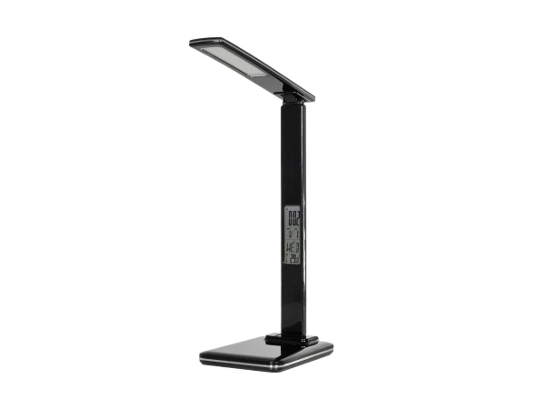 GLOBOSTAR® ZENTIME 76564 Μοντέρνο Επιτραπέζιο Φωτιστικό Γραφείου με Ασύρματη Φόρτιση 10W 2A & Ψηφιακό Ρολόι LED 3.5W 350lm 120° DC 5V με USB-C IP20 Ρυθμιζόμενο Λευκό CCT με Αφή 2700K/4500K/6000K Dimmable - Sanan SMD Chip - Μαύρο - Μ18 x Π12 x Υ40cm - 2 Χρ