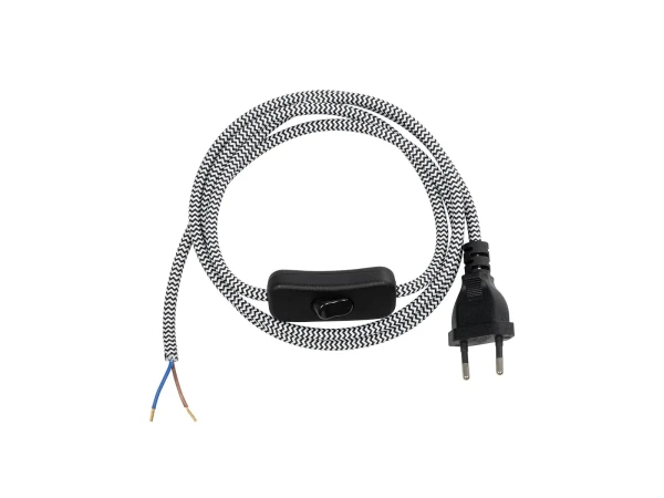 GLOBOSTAR® WHIP 77670 Μοντέρνο DIY Υφασμάτινο Καλώδιο με Διακόπτη On/Off AC 220-240V IP20 - Λευκό & Μαύρο - Μ140 x Π2.7 x Υ1.9cm GLOBOSTAR® WHIP 77670 Μοντέρνο DIY Υφασμάτινο Καλώδιο με Διακόπτη On/Off AC 220-240V IP20 - Λευκό & Μαύρο - Μ140 x Π2.7 x Υ1.9cm