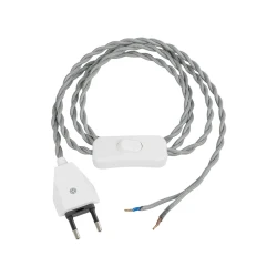 GLOBOSTAR® WHIP 77674 Μοντέρνο DIY Πλεκτό Καλώδιο με Διακόπτη On/Off AC 220-240V IP20 - Γκρι & Λευκό - Μ140 x Π2.7 x Υ1.9cm