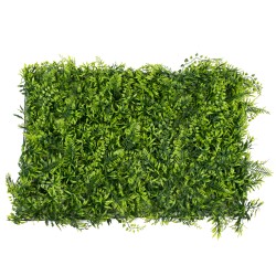 GLOBOSTAR® FERN 78405 Τεχνητό Πάνελ Φυλλωσιάς / Κάθετος Κήπος Νάνος Φτέρη, Νάνος Κισσός & Δανάη - Πράσινο - Μ60 x Π40 x Υ8cm