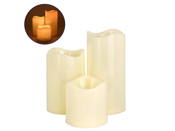 GloboStar® 79552 ΣΕΤ 3 Διακοσμητικών Realistic Κεριών με LED - Μπαταρίας & Ασύρματο Χειριστήριο IR Θερμό Λευκό 3000K