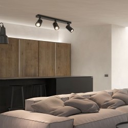 kelvo® SPOTA KLV-101-0138 Κινούμενο Φωτιστικό Σποτ Οροφής για 3 Λάμπες MR16 με Ντουί GU10 AC 220-240V IP20 - Μαύρο Ματ - Μ48 x Π6.2 x Υ14cm