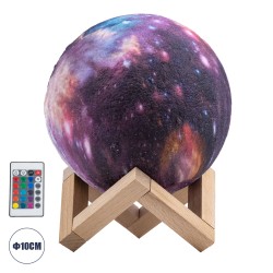 GloboStar® MOON 79616 Επιτραπέζιο Φωτιστικό Πορτατίφ LED 4W 200lm 360° DC 5V IP20 RGBW Dimmable Πολύχρωμο Πλαστικό με Μπεζ Ξύλο - Μ15 x Π15 x Υ19cm - 2 Xρόνια Εγγύηση