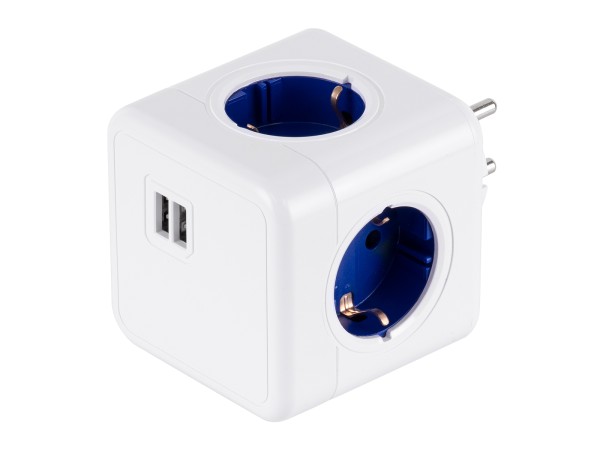 GloboStar® TRAVEL PowerCube PRO Certified 79638 Πολύπριζο 6 Θέσεων με 4 Πρίζες Ασφαλείας Childproof EU Schuko AC 220-240V & 2 Πρίζες USB Max 2.1A/DC 5V Μ7.5 x Π11.5 x Υ7.5 - Λευκό με Μπλε - Max Load 3680W/16A GloboStar® TRAVEL PowerCube PRO Certified 79638 Πολύπριζο 6 Θέσεων με 4 Πρίζες Ασφαλείας Childproof EU Schuko AC 220-240V & 2 Πρίζες USB Max 2.1A/DC 5V Μ7.5 x Π11.5 x Υ7.5 - Λευκό με Μπλε - Max Load 3680W/16A