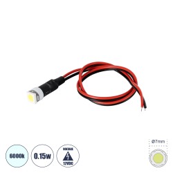 GloboStar® SMD-LED 81482 Υψηλής Ισχύος SMD LED 0.12W 20lm DC 12V - Φ0.7 x Υ2.3cm - Ψυχρό Λευκό 6000K - Dimmable - 2 Χρόνια Εγγύηση