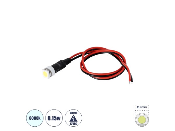 GloboStar® SMD-LED 81482 Υψηλής Ισχύος SMD LED 0.12W 20lm DC 12V - Φ0.7 x Υ2.3cm - Ψυχρό Λευκό 6000K - Dimmable - 2 Χρόνια Εγγύηση