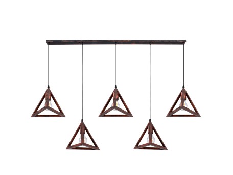 GLOBOSTAR® TRIANGLE 00609 Μοντέρνο Κρεμαστό Φωτιστικό Οροφής με Ντουί 5 x E27 AC 220-240V IP20 - Χάλκινο - Μ170 x Π22 x Y130cm