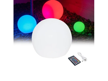 GloboStar® GARDENGLOW 85360 Μοντέρνο Φωτιστικό Κήπου Μπάλα LED Globe 5W Φ10 Επαναφορτιζόμενο Μπαταρίας με Καλώδιο USB - Φορτιστή και Ασύρματο Χειριστήριο IR Αδιάβροχο IP68 Πολύχρωμο RGBW