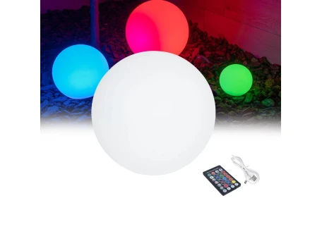 GLOBOSTAR® GARDENGLOW 85361 Μοντέρνο Φωτιστικό Κήπου Μπάλα με IR Ασύρματο Χειριστήριο LED 5W 250lm 360° DC 5V με USB-C με Επαναφορτιζόμενη Μπαταρία Li-ion 3.7V 2x18650 1400mAh Αδιάβροχο IP54 Πολύχρωμο RGBW Dimmable - Sanan SMD Chip - Γαλακτερό Λευκό - Μ15