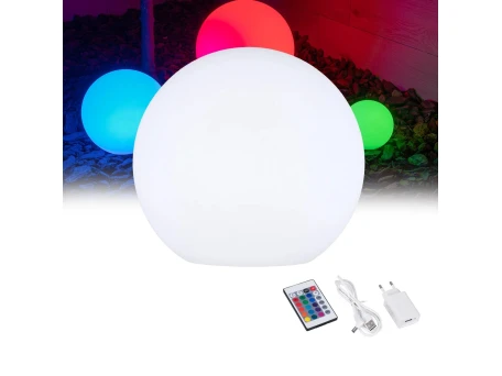 GloboStar® GARDENGLOW  85825 Μοντέρνο Φωτιστικό Κήπου Μπάλα LED Globe 10W Φ40 Επαναφορτιζόμενο Μπαταρίας με Καλώδιο USB - Φορτιστή και Ασύρματο Χειριστήριο IR Αδιάβροχο IP65 Πολύχρωμο RGBW