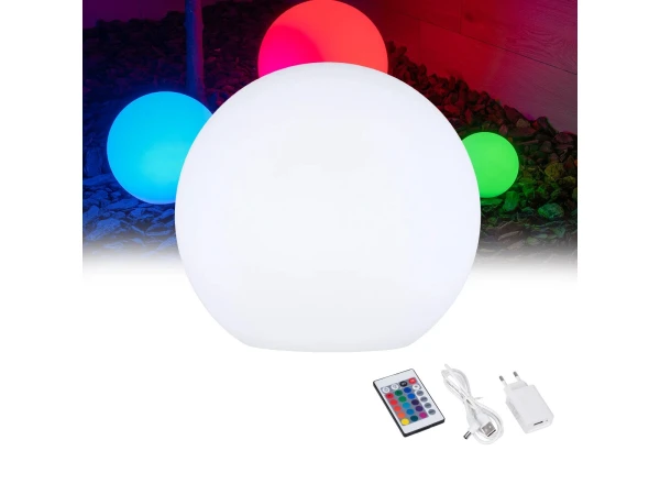 GloboStar® GARDENGLOW  85825 Μοντέρνο Φωτιστικό Κήπου Μπάλα LED Globe 10W Φ40 Επαναφορτιζόμενο Μπαταρίας με Καλώδιο USB - Φορτιστή και Ασύρματο Χειριστήριο IR Αδιάβροχο IP65 Πολύχρωμο RGBW