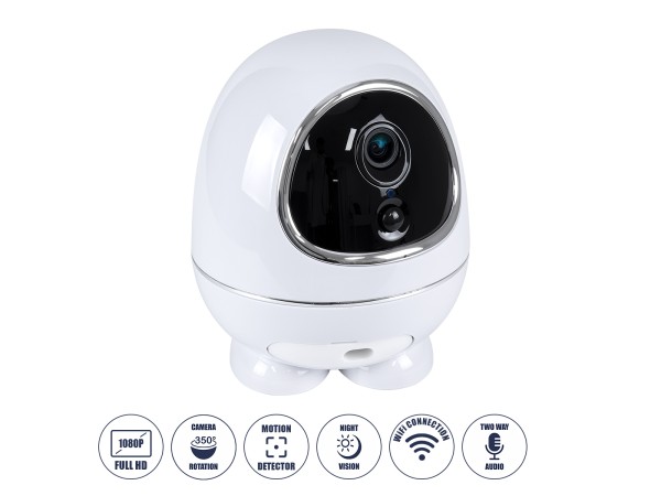 GloboStar® 86008 Rechargeable Table Camera WiFi HD 1080P 3MP 350° 5200mAh Two Way Audio & Motion Detection - Επαναφορτιζόμενη Επιτραπέζια Κάμερα WiFi HD 1080P 350° 5200mAh Διπλή Κατέυθυνση Ομιλίας με Ανιχνευτή Κίνησης - Λευκό