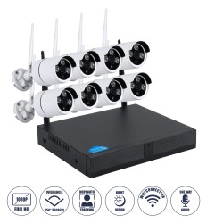 GloboStar® 86038 Ασύρματο Καταγραφικό με 8 x Camera 2MP 1080P WiFi  150° Μοιρών - Αδιάβροχο IP66 - Νυχτερινή Όραση με LED IR - Μονή Κατέυθυνση Ομιλίας - Ανιχνευτή Κίνησης - Νυχτερινή Λήψη - Λευκό