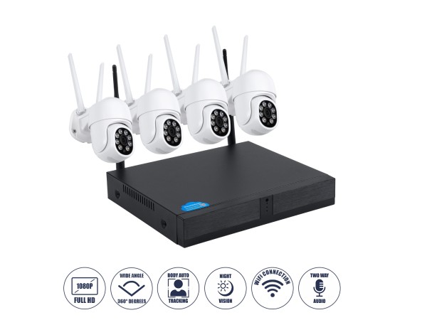 GloboStar® 86039 Ασύρματο Καταγραφικό με 4 x Camera 2MP 1080P WiFi 360° Μοιρών - Αδιάβροχο IP66 - Νυχτερινή Όραση με LED IR - Διπλή Κατέυθυνση Ομιλίας - Ανιχνευτή Κίνησης - Νυχτερινή Λήψη - Λευκό GloboStar® 86039 Ασύρματο Καταγραφικό με 4 x Camera 2MP 1080P WiFi 360° Μοιρών - Αδιάβροχο IP66 - Νυχτερινή Όραση με LED IR - Διπλή Κατέυθυνση Ομιλίας - Ανιχνευτή Κίνησης - Νυχτερινή Λήψη - Λευκό