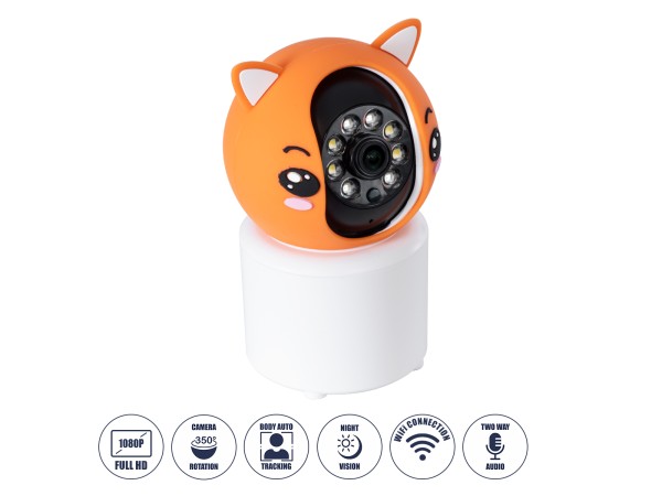 GloboStar® 86081 Επιτραπέζια Κάμερα WiFi HD 1080P 350° Διπλή Κατέυθυνση Ομιλίας & Ανιχνευτή Κίνησης - Απομακρυσμένος Έλεγχος Body Auto Tracking IP20 - Πορτοκαλί Λευκό - Φ8 x Υ13cm - 2 Χρόνια Εγγύηση