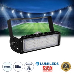 GLOBOSTAR® GOLIATH 90100-1 Προβολέας για Γήπεδα Tennis & Ποδοσφαίρου 5x5 LED 50W 7500lm 75°x135° SDCM<5 Fish Eye Lens AC 220-240V Αδιάβροχο IP65 IK08 Φυσικό Λευκό 5000K - Lumileds SMD Chip & Mean Well Driver - Μαύρο Ματ - Μ32 x Π12 x Υ9cm - 5 Χρόνια Εγγύη