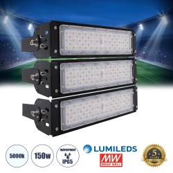 GLOBOSTAR® GOLIATH 90100-3 Προβολέας για Γήπεδα Tennis & Ποδοσφαίρου 5x5 LED 150W 22500lm 75°x135° SDCM<5 Fish Eye Lens AC 220-240V Αδιάβροχο IP65 IK08 Φυσικό Λευκό 5000K - Lumileds SMD Chip & Mean Well Driver - Μαύρο Ματ - Μ32 x Π12 x Υ27cm - 5 Χρόνια Εγ