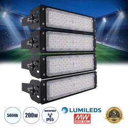 GLOBOSTAR® GOLIATH 90100-4 Προβολέας για Γήπεδα Tennis & Ποδοσφαίρου 5x5 LED 200W 30000lm 75°x135° SDCM<5 Fish Eye Lens AC 220-240V Αδιάβροχο IP65 IK08 Φυσικό Λευκό 5000K - Lumileds SMD Chip & Mean Well Driver - Μαύρο Ματ - Μ32 x Π12 x Υ36cm - 5 Χρόνια Εγ
