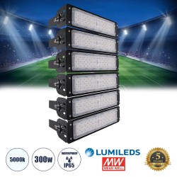 GLOBOSTAR® GOLIATH 90100-6 Προβολέας για Γήπεδα Tennis & Ποδοσφαίρου 5x5 LED 300W 45000lm 75°x135° SDCM<5 Fish Eye Lens AC 220-240V Αδιάβροχο IP65 IK08 Φυσικό Λευκό 5000K - Lumileds SMD Chip & Mean Well Driver - Μαύρο Ματ - Μ32 x Π12 x Υ54cm - 5 Χρόνια Εγ
