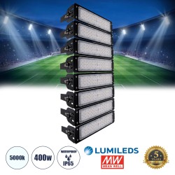 GLOBOSTAR® GOLIATH 90100-8 Προβολέας για Γήπεδα Tennis & Ποδοσφαίρου 5x5 LED 400W 60000lm 75°x135° SDCM<5 Fish Eye Lens AC 220-240V Αδιάβροχο IP65 IK08 Φυσικό Λευκό 5000K - Lumileds SMD Chip & Mean Well Driver - Μαύρο Ματ - Μ32 x Π12 x Υ72cm - 5 Χρόνια Εγ