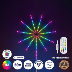 GLOBOSTAR® DIGIFRWORKS 90339 Σετ Ψηφιακής Pixel Addressable Ταινίας με RF Ασύρματο Χειριστήριο & Λειτουργία μέσω WiFi APP LED 50W 3000lm 120° DC 5V με USB 2.0 IP20 156 x SMD5050 Chip 156 x Pixel Πολύχρωμο RGB Dimmable SPI/TTL Protocol - Sanan SMD Chip - Μ