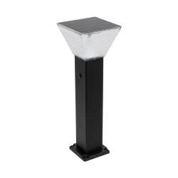 GLOBOSTAR® VEGGIE 90524 Φωτιστικό Κολωνάκι Κήπου LED 10W 500lm 120° με Ενσωματωμένο Φωτοβολταϊκό Panel 6V 2W & Επαναφορτιζόμενη Μπαταρία Li-ion 3.2V 6000mAh με Αισθητήρα Ημέρας-Νύχτας Αδιάβροχο IP65 All in One CCT 6000K-4500K - Sanan SMD Chip - Μαύρο - Μ1