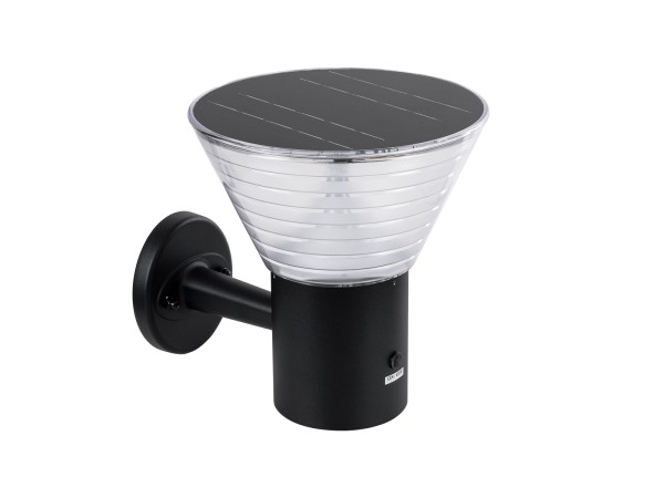 GLOBOSTAR® VEGGIE 90530 Μοντέρνο Φωτιστικό Τοίχου - Απλίκα LED 10W 330lm 120° με Ενσωματωμένο Φωτοβολταϊκό Panel 6V 2W & Επαναφορτιζόμενη Μπαταρία Li-ion 3.2V 1800mAh με Αισθητήρα Ημέρας-Νύχτας Αδιάβροχο IP65 Ψυχρό Λευκό 6000K - Μαύρο- Μ23 x Π30 x Υ25cm -