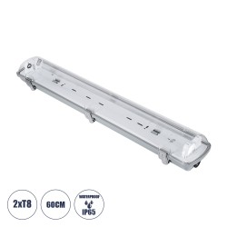 GLOBOSTAR® VIGAS 90611 Γραμμικό Βιομηχανικό Φωτιστικό Σκαφάκι Tri-Proof με Μεταλλικά Clips για 2 x Λάμπες T8 G13 60cm Τύπου Φθορίου LED Τροφοδοσίας Ενός Άκρου 120° AC 220-240V Αδιάβροχο IP65 - Γκρι με Διάφανο Κάλυμμα Πλαστικό PC - Μ66 x Π11.5 x Υ9cm