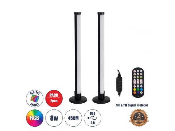 GLOBOSTAR® DIGICOLUMN 90760 Μοντέρνο Επιτραπέζιο Φωτιστικό LED 16W 1280lm 180° DC 5V IP20 RGB Dimmable - Lumileds SMD Chip - Μαύρο - Μ3 x Π3 x Υ45cm - Σετ 2 Τεμαχίων - 2 Χρόνια Εγγύηση GLOBOSTAR® DIGICOLUMN 90760 Μοντέρνο Επιτραπέζιο Φωτιστικό LED 16W 1280lm 180° DC 5V IP20 RGB Dimmable - Lumileds SMD Chip - Μαύρο - Μ3 x Π3 x Υ45cm - Σετ 2 Τεμαχίων - 2 Χρόνια Εγγύηση