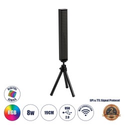GLOBOSTAR® DIGICOLUMN 90761 Μοντέρνο Επιτραπέζιο Γραμμικό Ψηφιακό Φωτιστικό Digital Pixel Symphony Bar με RF Ασύρματο Χειριστήριο LED 8W 640lm 90° DC 5V με USB 2.0 IP20 Πολύχρωμο RGB Dimmable - Μαύρο - Μ3.4 x Π2.5 x Υ122cm - 2 Χρόνια Εγγύηση
