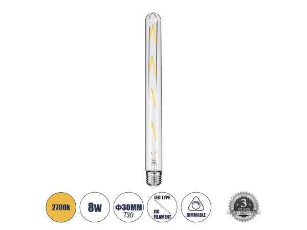 GLOBOSTAR® TUBIS 99020 Λάμπα Σωλήνας E27 T30 LED 8W 800lm 360° AC 220-240V IP20 Θερμό Λευκό 2700K Dimmable - Long Filament Chip - Διάφανο - Μ3 x Π3 x Υ30cm - 3 Χρόνια Εγγύηση GLOBOSTAR® TUBIS 99020 Λάμπα Σωλήνας E27 T30 LED 8W 800lm 360° AC 220-240V IP20 Θερμό Λευκό 2700K Dimmable - Long Filament Chip - Διάφανο - Μ3 x Π3 x Υ30cm - 3 Χρόνια Εγγύηση