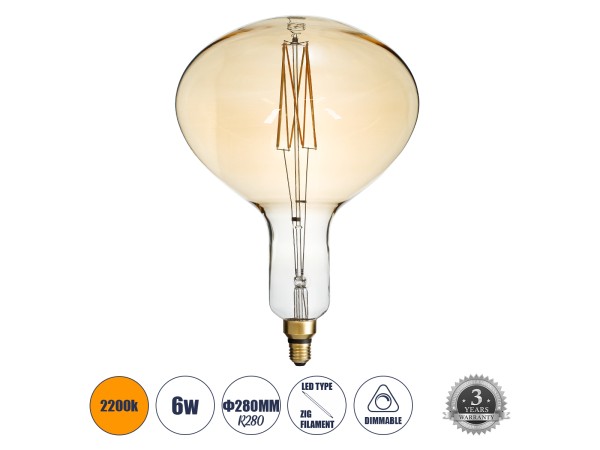 GLOBOSTAR® BUTTERNUT 99027 Λάμπα E27 R280 LED 6W 420lm 360° AC 220-240V IP20 Ultra Θερμό Λευκό 2200K Dimmable - Zig Long Filament Chip - Μελί - Μ28 x Π28 x Υ41cm - 3 Χρόνια Εγγύηση GLOBOSTAR® BUTTERNUT 99027 Λάμπα E27 R280 LED 6W 420lm 360° AC 220-240V IP20 Ultra Θερμό Λευκό 2200K Dimmable - Zig Long Filament Chip - Μελί - Μ28 x Π28 x Υ41cm - 3 Χρόνια Εγγύηση