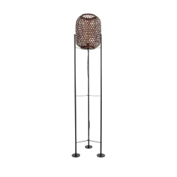 GloboStar® CURACAO 999-0041 Μοντέρνο Επιδαπέδιο Φωτιστικό Μονόφωτο 1 x E27 IP20 Μαύρο Μέταλλο με Καφέ Ξύλο - Μ30 x Π30 x Υ165cm