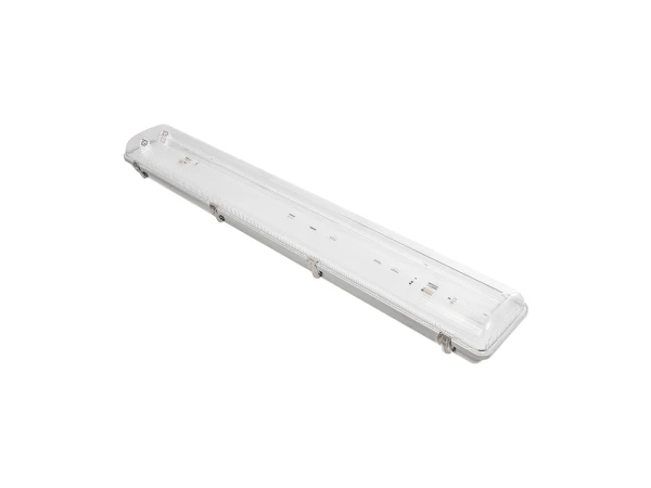 GLOBOSTAR® VIGAS 999-0250 Γραμμικό Βιομηχανικό Φωτιστικό Σκαφάκι Tri-Proof με Μεταλλικά Clips για 2 x Λάμπες T8 G13 90cm Τύπου Φθορίου LED Τροφοδοσίας Ενός Άκρου 120° AC 220-240V Αδιάβροχο IP65 - Γκρι με Διάφανο Κάλυμμα Πλαστικό PC - Μ100 x Π15 x Υ10cm
