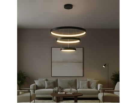 kelvo® NEMESIS KLV-101-0217 Κρεμαστό Φωτιστικό Οροφής LED 100W 10000lm 180° AC 220-240V IP20 Ρυθμιζόμενο Λευκό CCT με Χειριστήριο από 2700K έως 6000K Dimmable - Lumileds SMD Chip - Μαύρο Ματ - Μ60 x Π60 x Υ60cm - 3 Χρόνια Εγγύηση