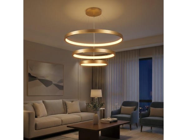 kelvo® NEMESIS KLV-101-0222 Κρεμαστό Φωτιστικό Οροφής LED 120W 12000lm 180° AC 220-240V IP20 Ρυθμιζόμενο Λευκό CCT με Χειριστήριο από 2700K έως 6000K Dimmable - Lumileds SMD Chip - Χρυσό Πλατίνα - Μ80 x Π80 x Υ80cm - 3 Χρόνια Εγγύηση