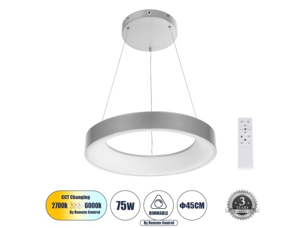 GLOBOSTAR® SALEM 61242 Μοντέρνο Κρεμαστό Φωτιστικό Οροφής LED 75W 8625lm 120° AC 220-240V IP20 Ρυθμιζόμενο Λευκό CCT με Χειριστήριο από 2700K έως 6000K Dimmable - Lumileds SMD Chip - Γκρι - Μ45 x Π45 x Υ6cm - 3 Χρόνια Εγγύηση GLOBOSTAR® SALEM 61242 Μοντέρνο Κρεμαστό Φωτιστικό Οροφής LED 75W 8625lm 120° AC 220-240V IP20 Ρυθμιζόμενο Λευκό CCT με Χειριστήριο από 2700K έως 6000K Dimmable - Lumileds SMD Chip - Γκρι - Μ45 x Π45 x Υ6cm - 3 Χρόνια Εγγύηση